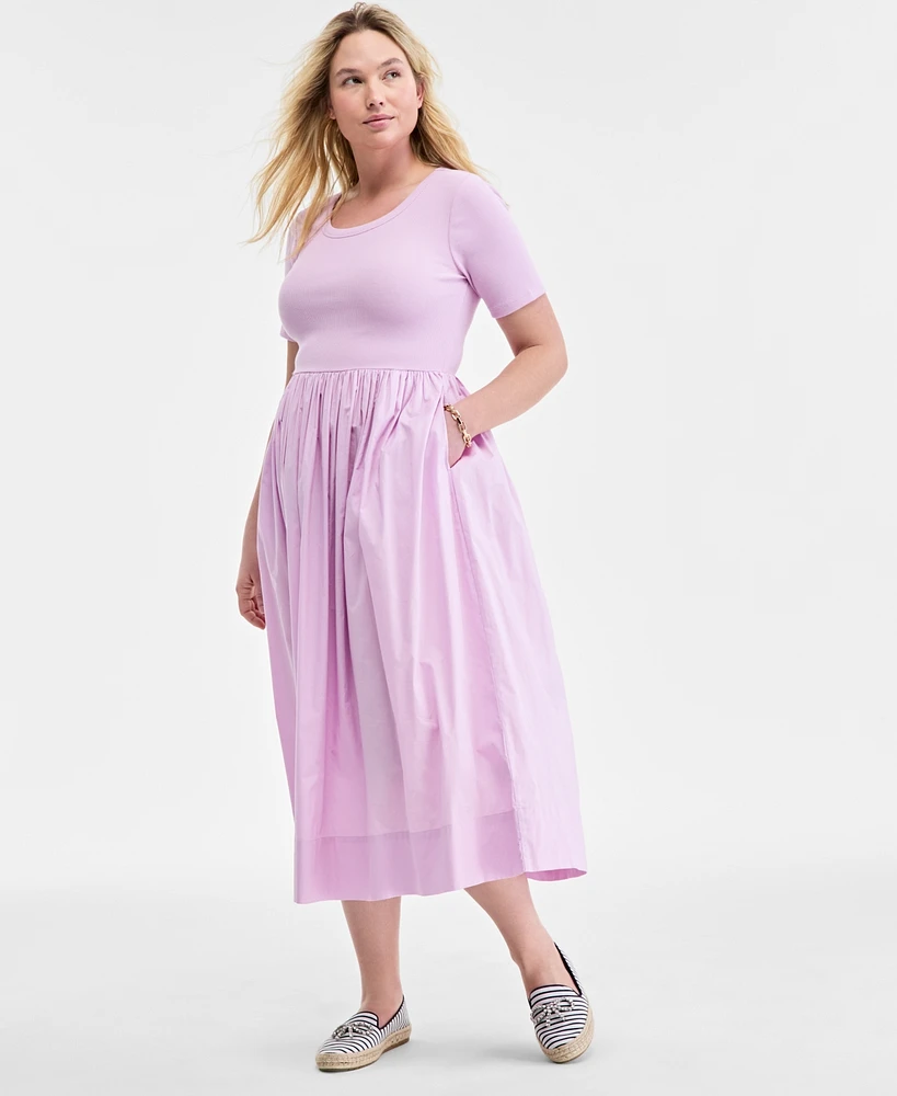On 34th Women's Mixed-Media Short-Sleeve Midi Dress, Exclusively at Macy's