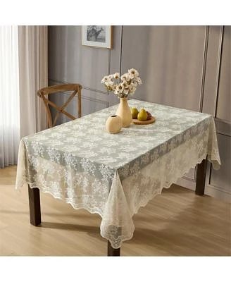 Hlc.Me Jolene Floral Lace Fabric Tablecloth Lace Fabric Table Cloth For Rectangle Tables Wrinkle Resistant Tablecloth Patterned Scalloped Tablecloth