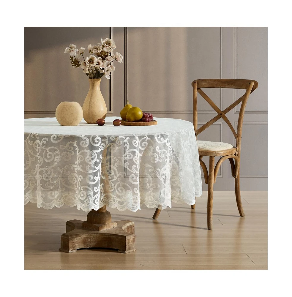 Hlc.me Scroll Lace Fabric Tablecloth, Lace Fabric Table Cloth for Round Tables, Wrinkle Resistant Tablecloth