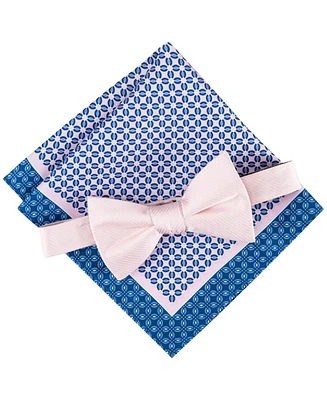 Tommy Hilfiger Men's Solid Bow Tie & Medallion Pocket Square Set