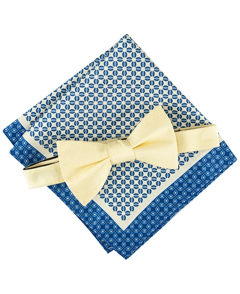 Tommy Hilfiger Men's Solid Bow Tie & Medallion Pocket Square Set