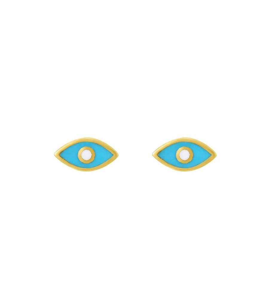 The Lovery Blue Enamel Evil Eye Stud Earrings 14K Gold