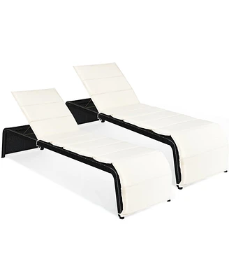 2 Pcs Patio Rattan Lounge Chair Chaise Recliner Back Adjustable Cushioned Garden