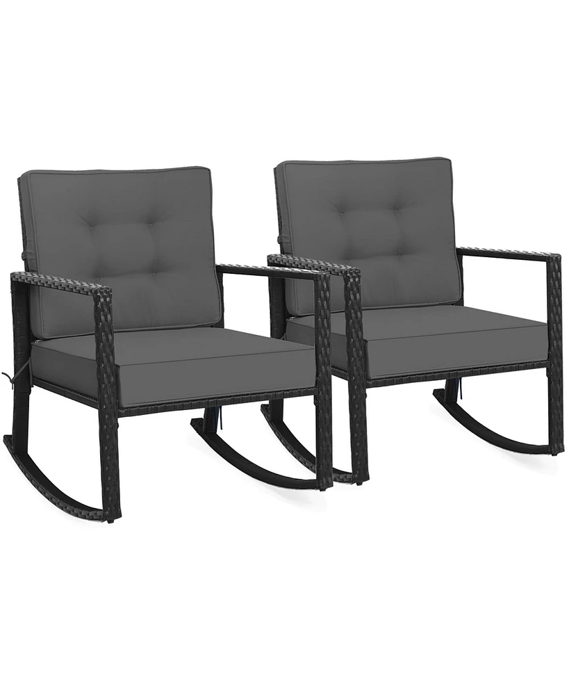 2 Pcs Patio Rattan Rocker Chair Outdoor Glider Rocking Cushion Lawn
