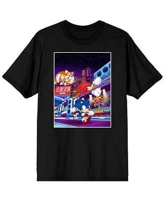 Sonic the Hedgehog Men's Mania Game Tails, Sonic, Knuckles Echidna Black Graphic Tee-3XL