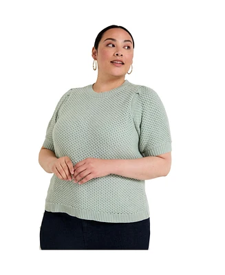 June + Vie Women's Puff-Sleeve Knit Sweater