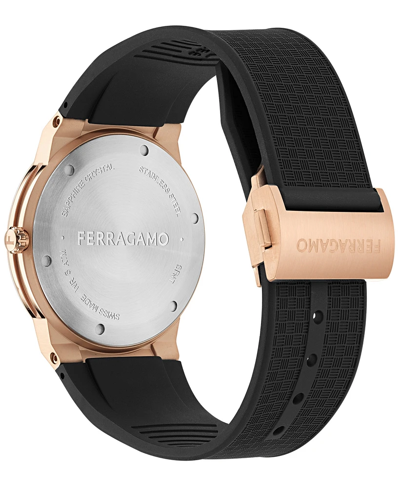 Ferragamo Men's Swiss Black Polyurethane Strap Watch 41mm
