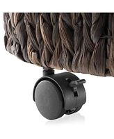 Casafield Rolling Storage Basket - Natural, Handwoven Hyacinth Hamper with Lid, Bin on Wheels for Living Room, Bathroom, Laundry