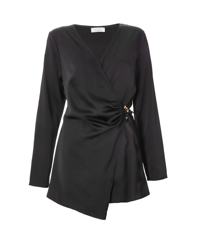 Quiz Women's Satin Wrap Buckle Romper