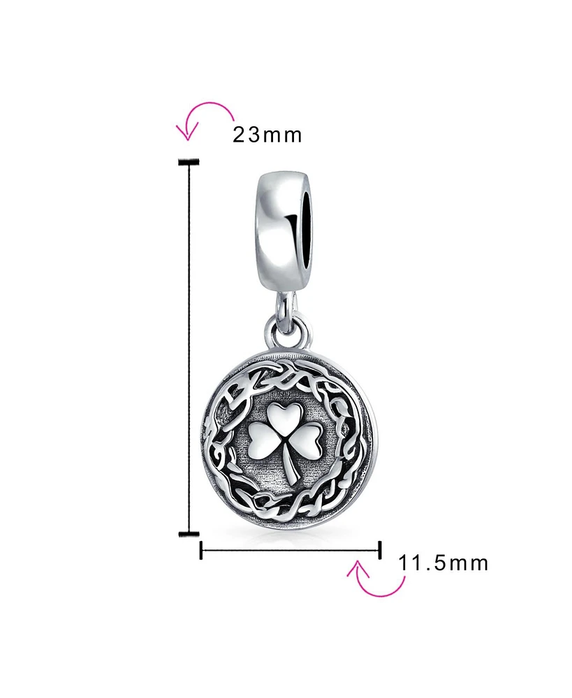 Bling Jewelry Round Disc Good Luck Celtic Knot Irish Clover Dangle Charm Bead Sterling Silver