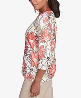 Alfred Dunner Petite Catalina Island Bold Island Floral Textured Top
