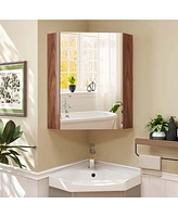 23.5" Wall Mounted Storage Organizer Corner Medicine Cabinet with Mirror