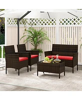 Slickblue 4-Piece Wicker Patio Set with Cushioned Seats for Outdoor Lounge or Garden