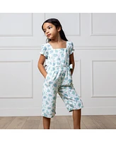 Hope & Henry Little Girls Linen Puff Sleeve Smocked Waist Jumpsuit