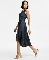 Karl Lagerfeld Paris Women's Jewel-neck Belted Sleeveless Dress