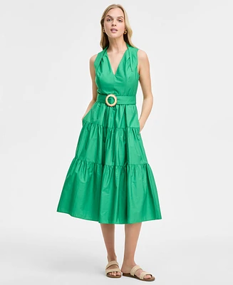 Vince Camuto Women's Pleat-Neck Cotton Sleeveless Dress