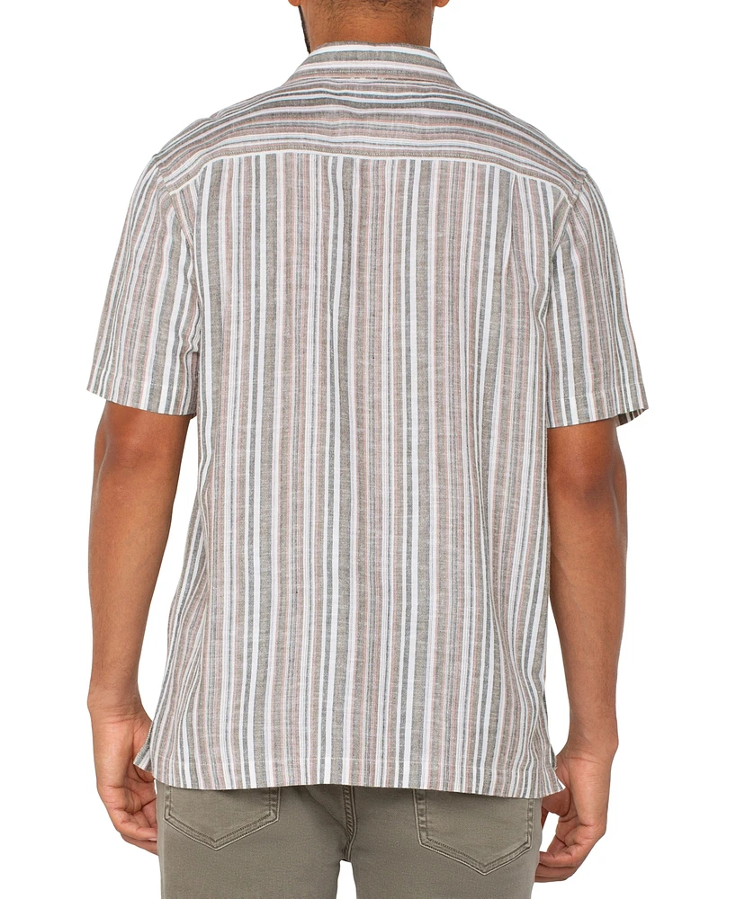 Liverpool Los Angeles Men's Relaxed Fit Short Sleeve Striped Button-Front Shirt