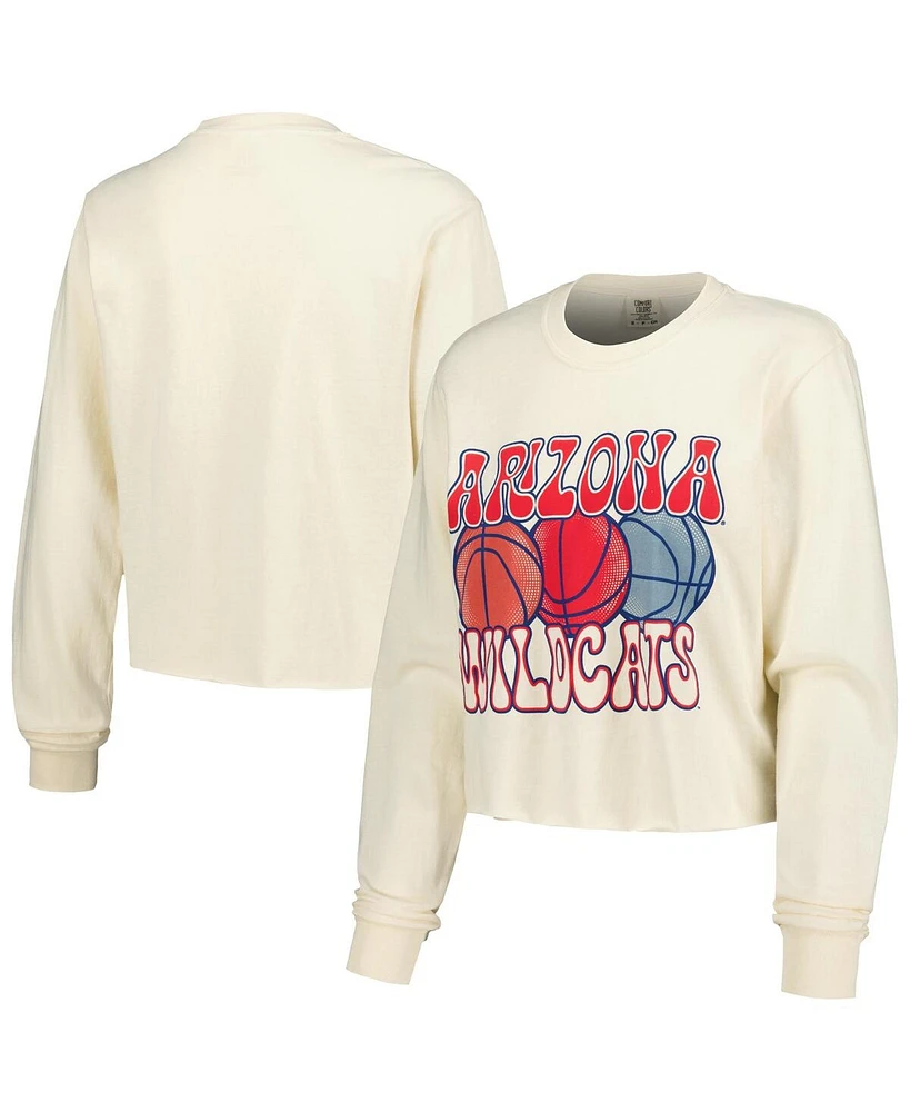 Image One Women's Natural Arizona Wildcats Comfort Colors Basketball Cropped Long Sleeve T-Shirt
