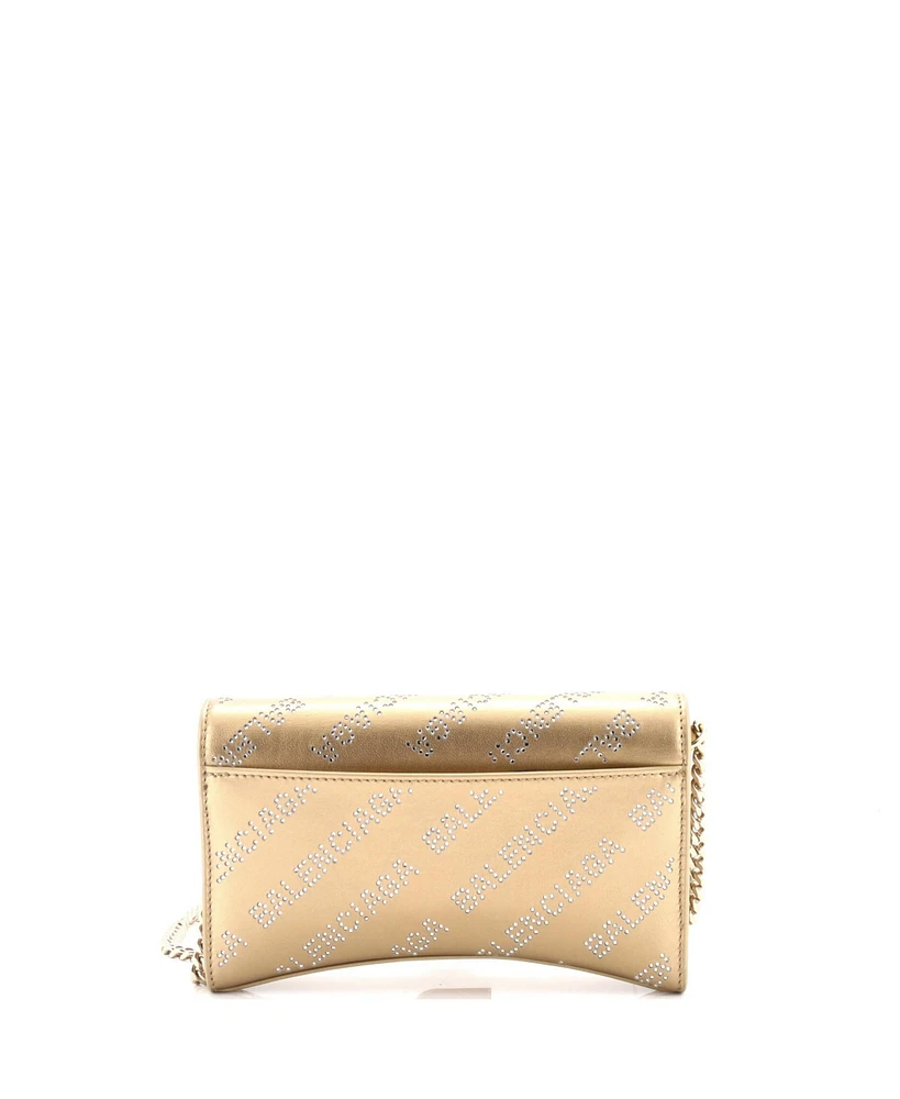 Pre-Owned Balenciaga Hourglass Chain Wallet Logo Embellished Leather