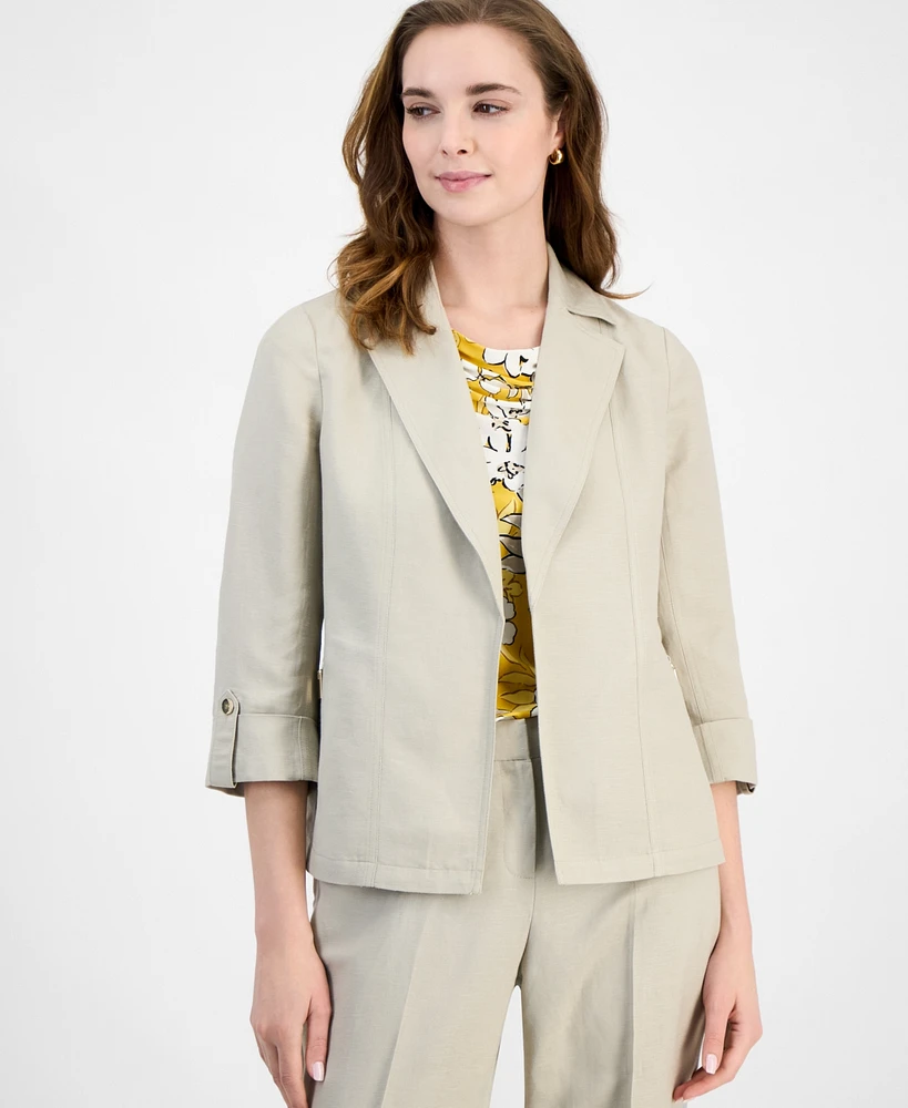 Kasper Women's Open-Front Linen Blend 3/4-Sleeve Jacket, Regular & Petite