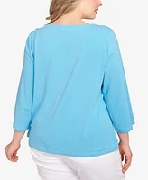 Hearts Of Palm Plus Size It Had To Be Blue Solid 3/4 Sleeve Top