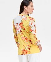 Jm Collection Women's Printed Embellished Split-Neck Top, Exclusively at Macy's