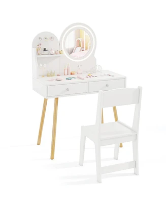 Kids Vanity Set with Light-Up Mirror, Chair, and Princess Makeup Desk