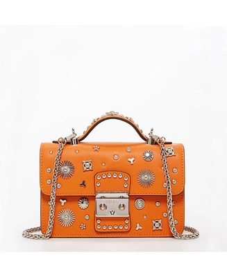 Susu Studded Small Leather Crossbody Bag Orange Purse Cute Handbag Women's Handbag with Top Handle