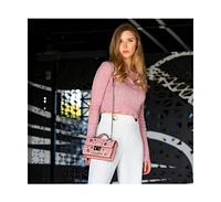 Susu Women s Pink Embellished Crossbody Bag Studded Shoulder Purse with Chain Strap and Top Handle, Statement Designer Handbag for Evening & Casual Ou
