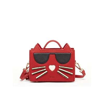 Susu Leather Cat Bag Red Crossbody Purse Women's Handbag with Top Handle and Adjustable Strap
