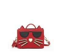 Susu Leather Cat Bag Red Crossbody Purse Women's Handbag with Top Handle and Adjustable Strap