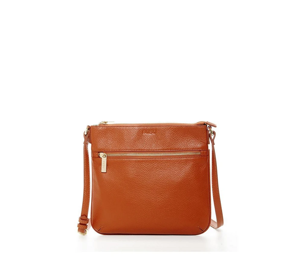 Susu Brown Leather Messenger Bag Women s Crossbody Purse with Zipper Closure and Adjustable Strap