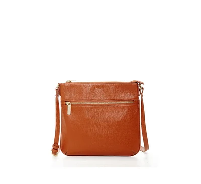 Susu Brown Leather Messenger Bag Women s Crossbody Purse with Zipper Closure and Adjustable Strap