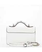 Susu White Leather Crossbody Bag Small Structured Women s Handbag with Top Handle and Embelishments