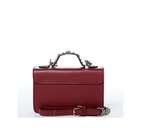 Susu Burgundy Studded Leather Crossbody Bag Small Designer Purse with Top Handle and Embellishments for Women