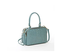 Susu Woven Leather Crossbody Bag Blue Purse Women's Handbag with Top Handle and Adjustable Strap