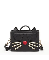 Susu Leather Cat Bag Black Crossbody Purse Women's Handbag with Top Handle and Adjustable Strap