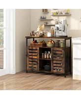 Buffet Cabinet Industrial Sideboard Storage Cabinet with Push-to-Open Slatted Door and 3 Adjustable Shelves