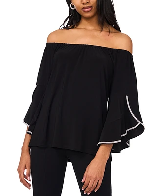 Msk Plus Size Off-The-Shoulder 3/4-Embellished-Cuff Top