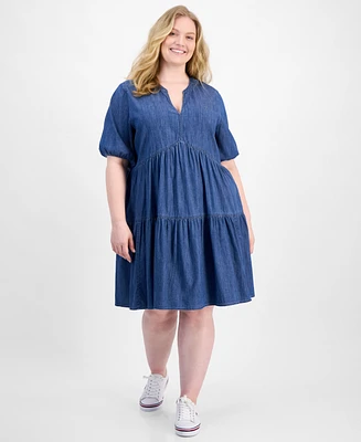 Tommy Hilfiger Plus Tiered Chambray Dress