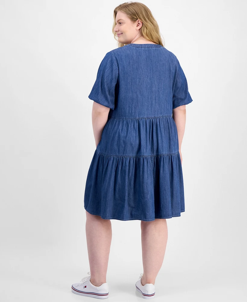 Tommy Hilfiger Plus Tiered Chambray Dress