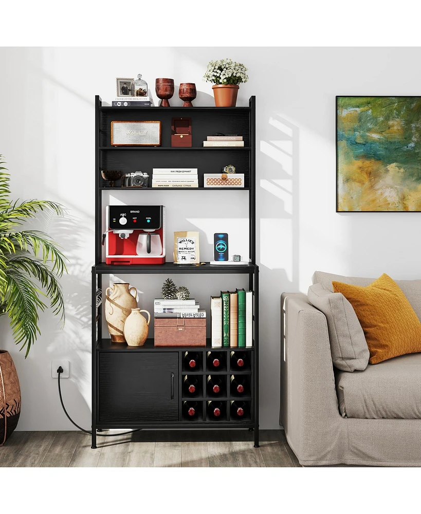 Bar Cabinet with Wine Bottle Holders and S-Hooks for Glassware Accessories