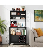 Bar Cabinet with Wine Bottle Holders and S-Hooks for Glassware Accessories