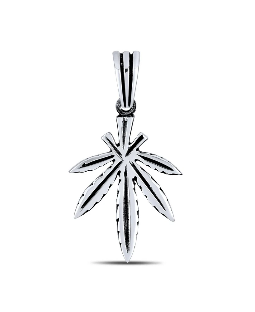 Bling Jewelry Retro Hemp Cannabis Leaf Pendant Necklace in Oxidized Sterling Silver