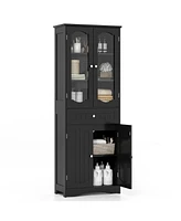 Bathroom Storage Cabinet with 2 Glass Doors and Adjustable Shelves Drawer