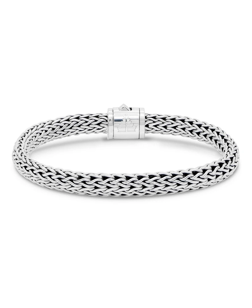 Black Spinel & Sterling Silver Dragon Bone Oval 7mm Chain Bracelet, X-Large 8.5 in