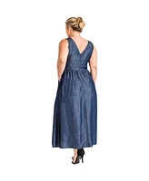 Standards & Practices Plus V-Neck A-Line Tencel Denim Maxi Dress