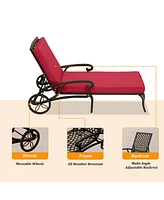 Lounge Chairs for Outside Set of 3 with Side Table & Cushion Patio Lounge Chairs Cast Aluminum Chaise Lounge Pool Chairs Outdoor Lounge Chairs, Bronze