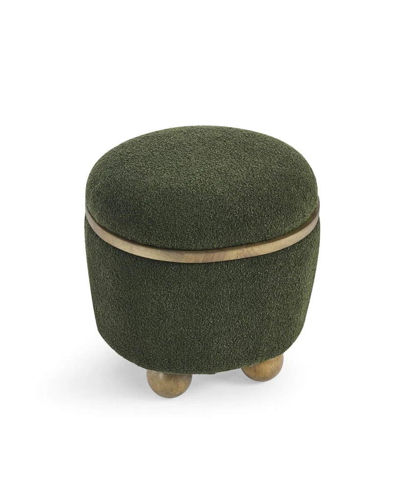Round Storage Stool with Cushion, Dark Green