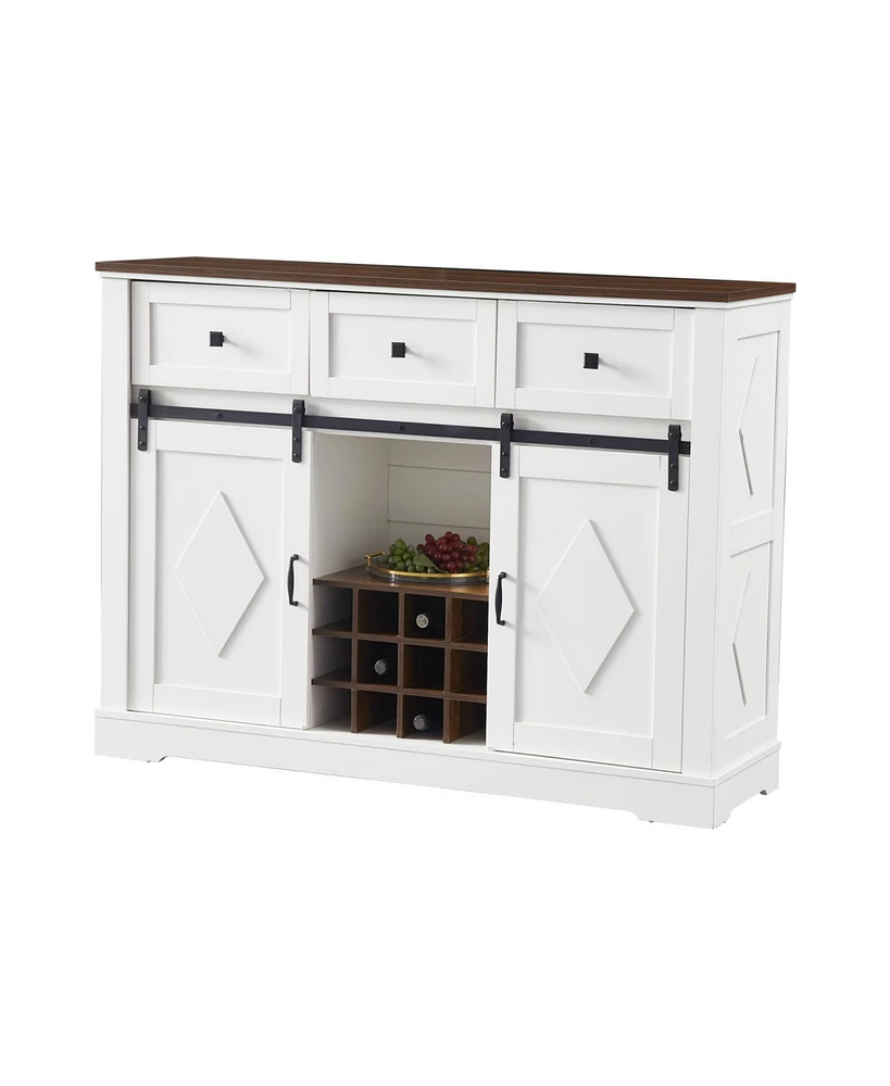 Farmhouse Buffet Cabinet with 2 Doors, 3 Drawers, and Sliding Barn Door